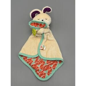 B Cuddly Bunny Rabbit Plush Lovey Baby Security Blanket W/ Small Leaf
